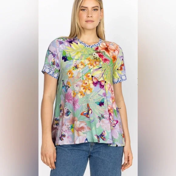 Johnny Was Cozumel Favorite Multicolor Floral and Butterfly Blouse Medium - Picture 1 of 7